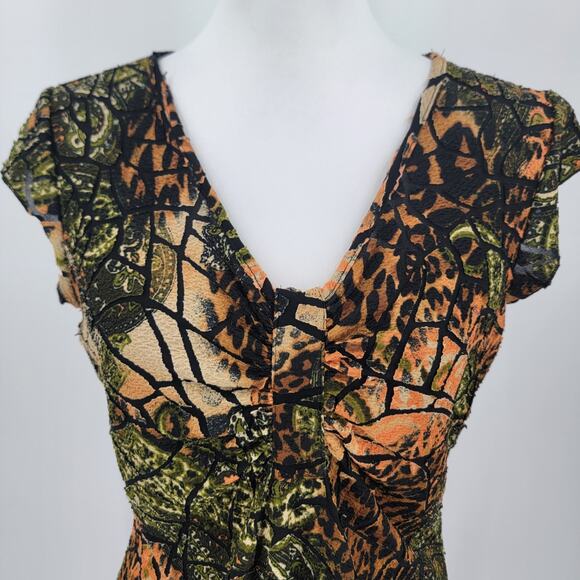 Robert Louis Blouse Womens Small V Neck Abstract Print Y2K Grunge - Picture 7 of 11